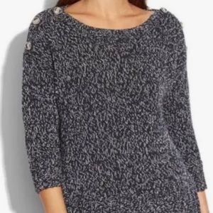 Lucky Brand Isabella, button sweater, blue, buttons on shoulders, medium